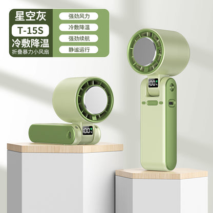 Cross-Border New T15 High-Speed 100-Speed Foldableing Handheld Fan USB Charging Hanging Neck Portable Violent Turbine Fan