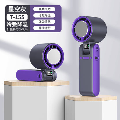 Cross-Border New T15 High-Speed 100-Speed Foldableing Handheld Fan USB Charging Hanging Neck Portable Violent Turbine Fan
