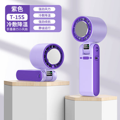 Cross-Border New T15 High-Speed 100-Speed Foldableing Handheld Fan USB Charging Hanging Neck Portable Violent Turbine Fan